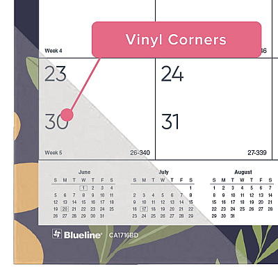 Blueline Academic 18-Month Desk Pad Calendar, Floral Artwork, 22 x 17, White/Multicolor Sheets, Black Headband, July 2025 to Dec 2026 (CA1716BD)