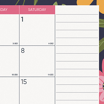 Blueline Academic 18-Month Desk Pad Calendar, Floral Artwork, 22 x 17, White/Multicolor Sheets, Black Headband, July 2025 to Dec 2026 (CA1716BD)