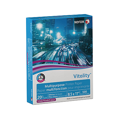 Xerox Vitality Multipurpose Print Paper, 92 Bright, 3-Hole, 20 lb Bond Weight, 8.5 x 11, White, 500/Ream (3R02641RM)