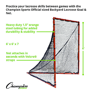Champion Sports Backyard Lacrosse Goal and Net, 6 ft x 6 ft, 1.5" dia Frame (CSILNGL)