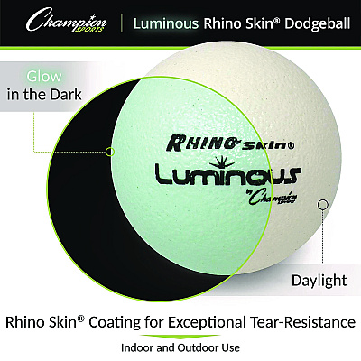 Champion Sports Rhino Skin Luminous Dodgeball Set, 6.3" Diameter, 6/Set (CSIRXLUMSET)