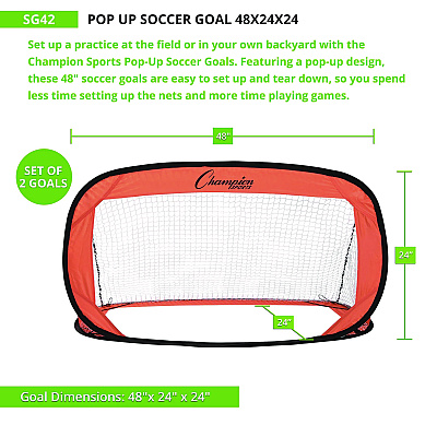 Champion Sports Pop Up Soccer Goal, 4 ft x 2 ft, Pair (CSISG42)