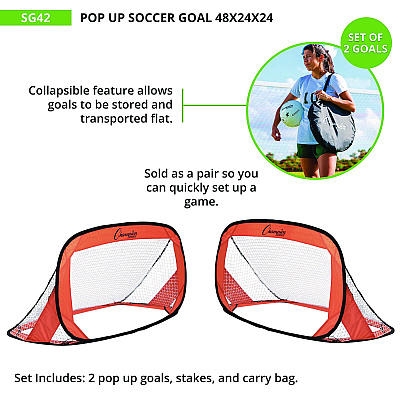 Champion Sports Pop Up Soccer Goal, 4 ft x 2 ft, Pair (CSISG42)
