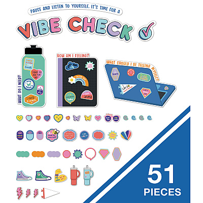 Carson-Dellosa Education Decorative Bulletin Board Set, 51-Piece Set, We Stick Together: Vibe Check, 14.1" x 17.9", Multicolor (CDP110584)