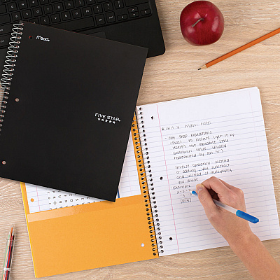 Five Star Wirebound Notebook, 5-Subject, Medium/College Rule, Assorted Cover Colors, (200) 11 x 8.5 Sheets, 2/Pack (MEA820190)