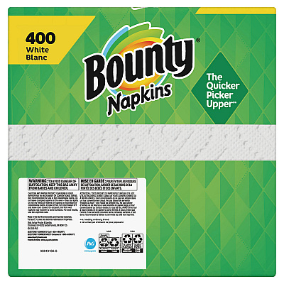 Bounty Quilted Napkins, 2-Ply, 12.1 x 12, White, 400/Pack, 4 Packs/Carton (PGC19096)