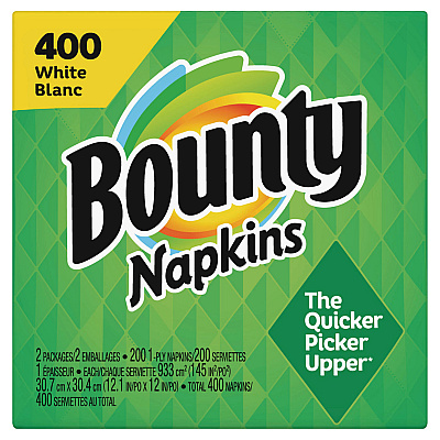 Bounty Quilted Napkins, 2-Ply, 12.1 x 12, White, 400/Pack, 4 Packs/Carton (PGC19096)