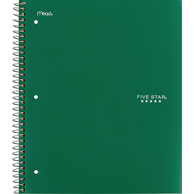 Five Star Wirebound Notebook, 5-Subject, Medium/College Rule, Assorted Cover Colors, (200) 11 x 8.5 Sheets, 2/Pack (MEA820190)