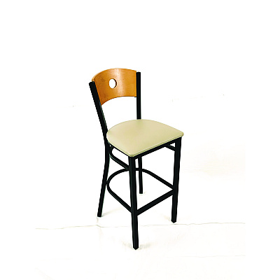 JMC Furniture Circle Series Barstool, Supports Up to 300 lb, 28.5" Seat Height, Taupe Seat, Natural Back, Black Base (CRBBVTAUD)