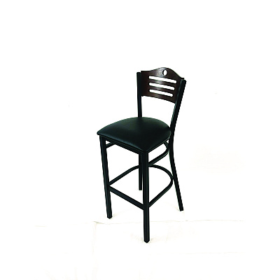 JMC Furniture Eagle Series Barstool, Supports Up to 300 lb, 28.5" Seat Height, Black Seat, Dark Walnut Back, Black Base (EBBVBLKC)