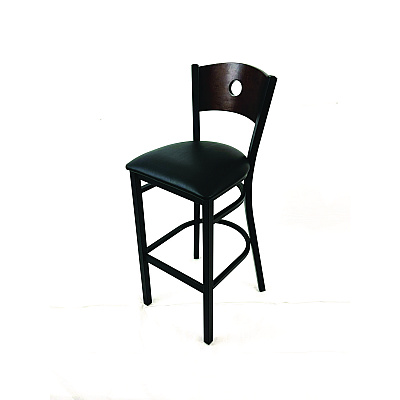 JMC Furniture Circle Series Barstool, Supports Up to 300 lb, 28.5" Seat Height, Black Seat, Dark Walnut Back, Black Base (CRBBVBLKC)