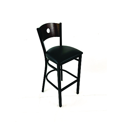 JMC Furniture Circle Series Barstool, Supports Up to 300 lb, 28.5" Seat Height, Black Seat, Dark Walnut Back, Black Base (CRBBVBLKC)