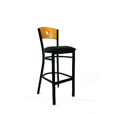 JMC Furniture Circle Series Barstool, Supports Up to 300 lb, 28.5" Seat Height, Black Seat, Natural Back, Black Base (CRBBVBLKD)