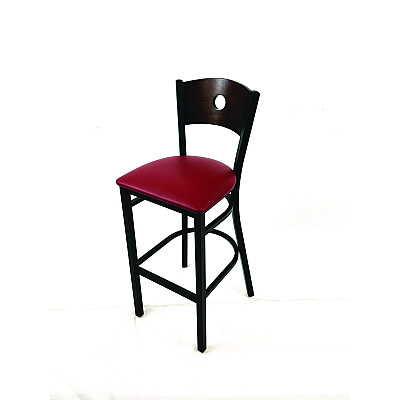 JMC Furniture Circle Series Barstool, Supports Up to 300 lb, 28.5" Seat Height, Burgundy Seat, Dark Walnut Back, Black Base (CRBBVBURC)
