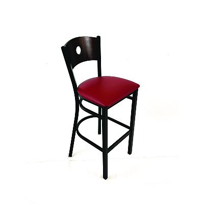 JMC Furniture Circle Series Barstool, Supports Up to 300 lb, 28.5" Seat Height, Burgundy Seat, Dark Walnut Back, Black Base (CRBBVBURC)