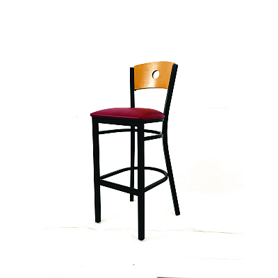 JMC Furniture Circle Series Barstool, Supports Up to 300 lb, 28.5" Seat Height, Burgundy Seat, Natural Back, Black Base (CRBBVBURD)