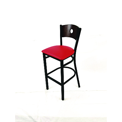 JMC Furniture Circle Series Barstool, Supports Up to 300 lb, 28.5" Seat Height, Red Seat, Dark Walnut Back, Black Base (CRBBVREDC)