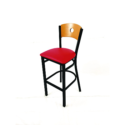 JMC Furniture Circle Series Barstool, Supports Up to 300 lb, 28.5" Seat Height, Red Seat, Natural Back, Black Base (CRBBVREDD)