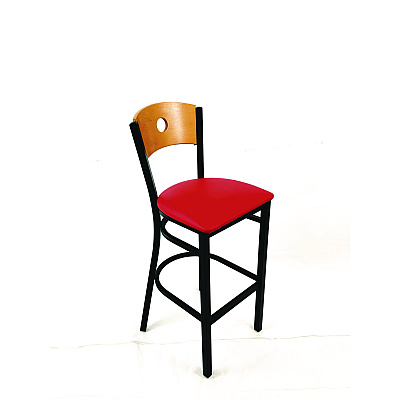 JMC Furniture Circle Series Barstool, Supports Up to 300 lb, 28.5" Seat Height, Red Seat, Natural Back, Black Base (CRBBVREDD)