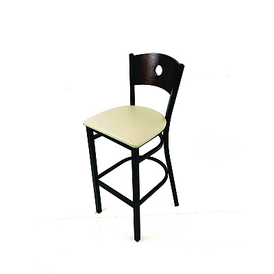 JMC Furniture Circle Series Barstool, Supports Up to 300 lb, 28.5" Seat Height, Taupe Seat, Dark Walnut Back, Black Base (CRBBVTAUC)