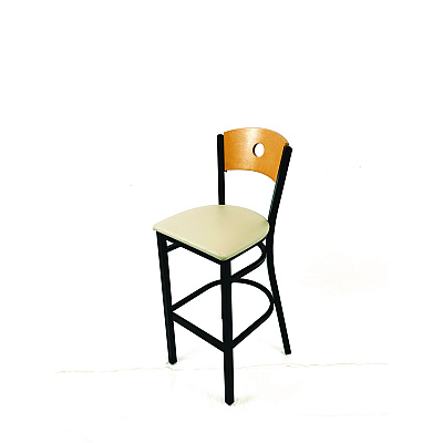 JMC Furniture Circle Series Barstool, Supports Up to 300 lb, 28.5" Seat Height, Taupe Seat, Natural Back, Black Base (CRBBVTAUD)