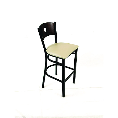 JMC Furniture Circle Series Barstool, Supports Up to 300 lb, 28.5" Seat Height, Taupe Seat, Dark Walnut Back, Black Base (CRBBVTAUC)
