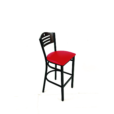 JMC Furniture Eagle Series Barstool, Supports Up to 300 lb, 28.5" Seat Height, Red Seat, Dark Walnut Back, Black Base (EBBVREDC)