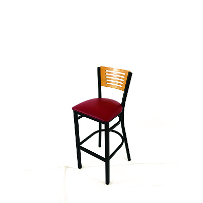 JMC Furniture Jones River Series Barstool, Supports Up to 300 lb, 28.5" Seat Height, Burgundy Seat, Natural Back, Black Base (JRBBVBURD)