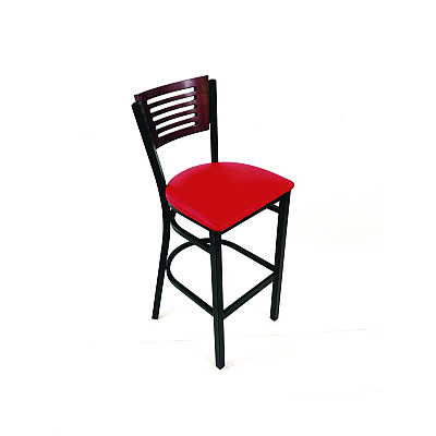 JMC Furniture Jones River Series Barstool, Supports Up to 300 lb, 28.5" Seat Height, Red Seat, Dark Mahogany Back, Black Base (JRBBVREDB)