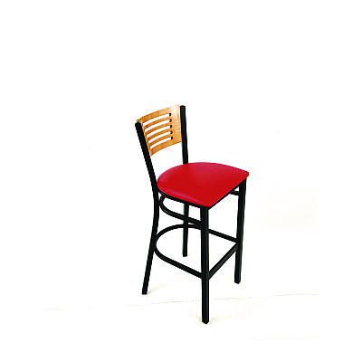 JMC Furniture Jones River Series Barstool, Supports Up to 300 lb, 28.5" Seat Height, Red Seat, Natural Back, Black Base (JRBBVREDD)
