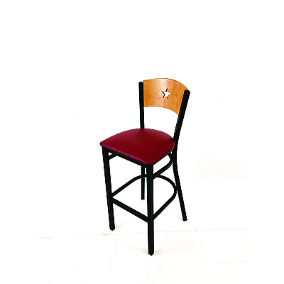 JMC Furniture Liberty Series Barstool, Supports Up to 300 lb, 28.5" Seat Height, Burgundy Seat, Natural Back, Black Base (LBBVBURD)