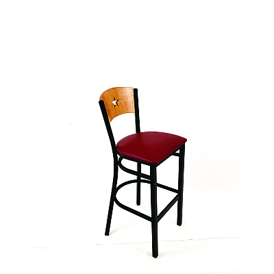 JMC Furniture Liberty Series Barstool, Supports Up to 300 lb, 28.5" Seat Height, Burgundy Seat, Natural Back, Black Base (LBBVBURD)