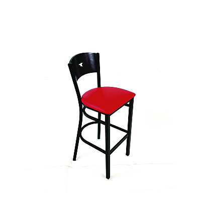 JMC Furniture Liberty Series Barstool, Supports Up to 300 lb, 28.5" Seat Height, Red Seat, Dark Mahogany Back, Black Base (LBBVREDB)
