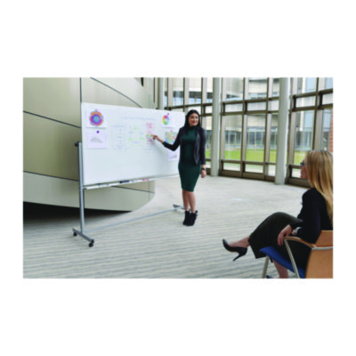 Luxor Mobile Magnetic Whiteboard, 36" x 68", White Surface, Satin Aluminum Frame (LXOMB3040WW)