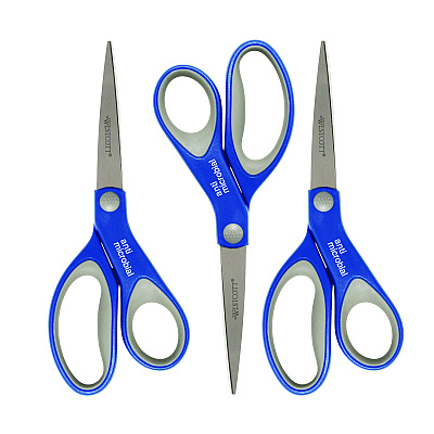 Westcott Scissors with Antimicrobial Protection, 8" Long, 3.25" Cut Length, Straight Blue/Gray Handle, 3/Pack (ACM17837)