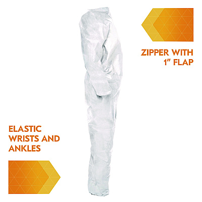 KleenGuard A20 Breathable Particle Protection Coveralls, Zip Front, Elastic Back, Wrists, Ankles, Large, White, 24/Carton (KCC49103)