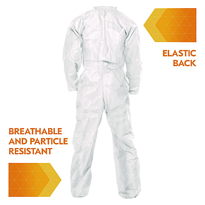 KleenGuard A20 Breathable Particle Protection Coveralls, Zip Front, Elastic Back, Wrists, Ankles, 3X-Large, White, 20/Carton (KCC49106)