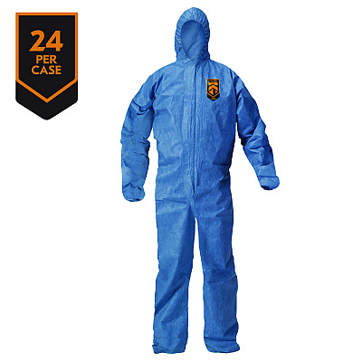 KleenGuard A20 Breathable Particle Protection Coveralls, Zip Front, Hood, Elastic Back, Wrists, Ankles, 2X-Large, Blue, 24/Carton (KCC58515)