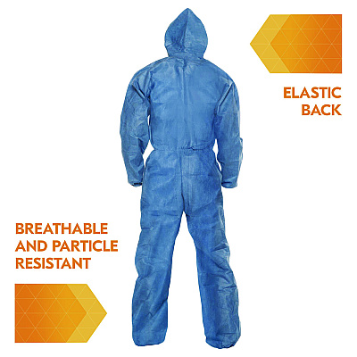 KleenGuard A20 Breathable Particle Protection Coveralls, Zip Front, Hood, Elastic Back, Wrists, Ankles, 2X-Large, Blue, 24/Carton (KCC58515)