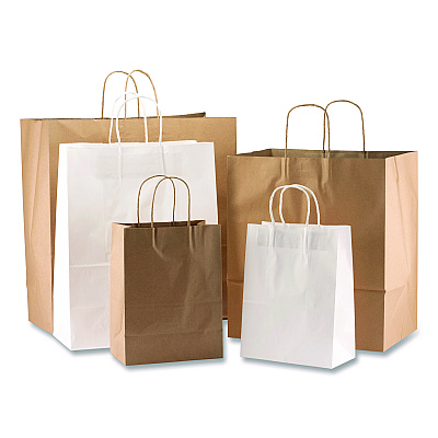 Kari-Out Kraft Paper Bags, Natural Kraft Flat Handles, 10" x 6" x 13", Natural, 250/Carton (KOT1200110)