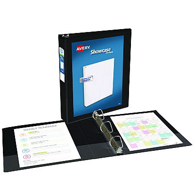 Avery Showcase Economy View Binders with Slant Rings, 3 Rings, 1.5" Capacity, 11 x 8.5, Black (AVE19650)