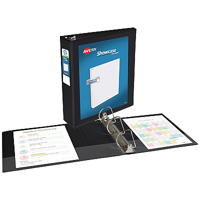 Avery Showcase Economy View Binders with Slant Rings, 3 Rings, 3" Capacity, 11 x 8.5, Black (AVE19750)