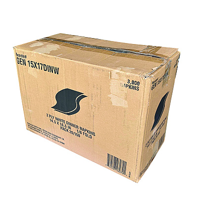 GEN Dinner Napkins, 2-Ply, 14.5"W x 16.5"D, White, 150/Pack, 20 Packs/Carton (GEN15X17DINW)