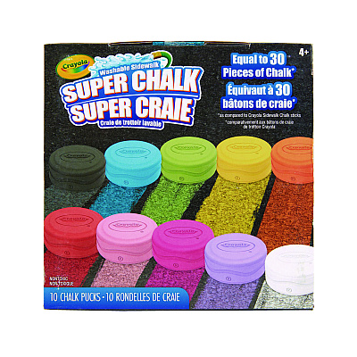 Crayola Super Chalk, 1" x 2.8" Diameter, 10 Assorted Colors, 10 Pucks/Box (CYO518303)