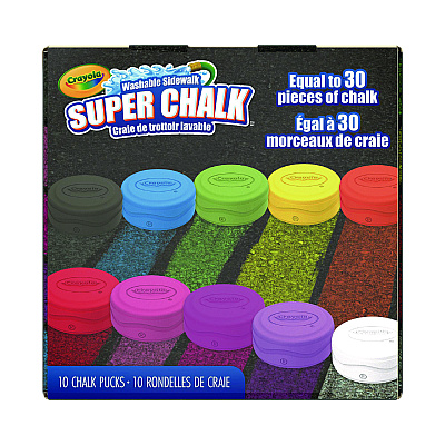 Crayola Super Chalk, 1" x 2.8" Diameter, 10 Assorted Colors, 10 Pucks/Box (CYO518303)