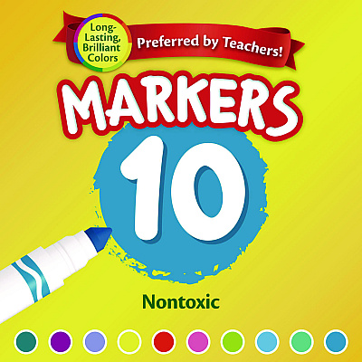 Crayola Non-Washable Marker, Broad Bullet Tip, Assorted Tropical Colors, 10/Pack (CYO587725)