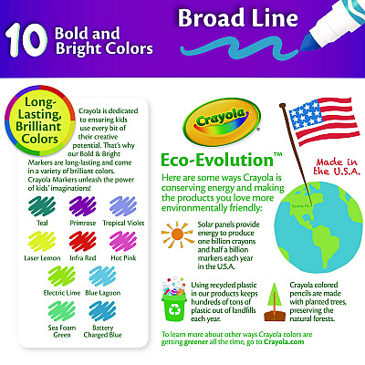 Crayola Non-Washable Marker, Broad Bullet Tip, Assorted Tropical Colors, 10/Pack (CYO587725)