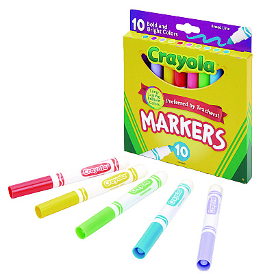 Crayola Non-Washable Marker, Broad Bullet Tip, Assorted Tropical Colors, 10/Pack (CYO587725)
