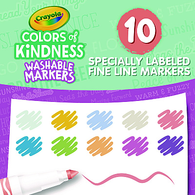 Crayola Colors of Kindness Fine Line Washable Markers, Fine Bullet Tip, Assorted Colors, 10/Box (CYO587807)