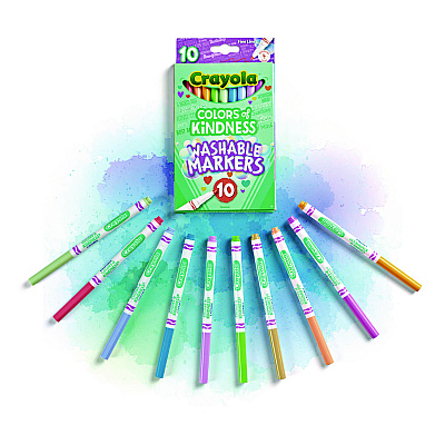 Crayola Colors of Kindness Fine Line Washable Markers, Fine Bullet Tip, Assorted Colors, 10/Box (CYO587807)